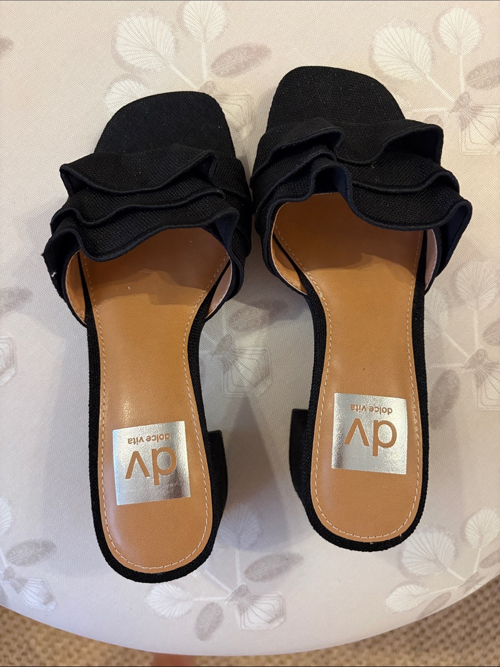 Dolce Vita Black Ruffle Slide Mules
